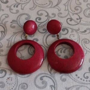 Vintage Red Dangle Circle Earrings